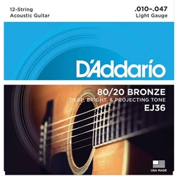 D'addario EJ36 12-String Strings, 80/20 Bronze, Light
