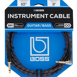 Boss BIC-10A Instrument Cable 10' Straight to right-angle 1/4-inch