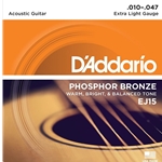 D'addario EJ15 Acoustic Guitar Strings, Phosphor Bronze, Extra Light, 10-47