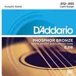 D'addario EJ16 Acoustic Guitar Strings, Phosphor Bronze, Light, 12-53