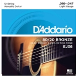D'addario EJ36 12-String Strings, 80/20 Bronze, Light