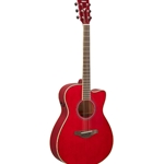 Yamaha FS-TARR FS TransAcoustic; concert-size body with cutaway; solid spruce top, mahogany back and sides,
onboard reverb and chorus effects and nato neck with rosewood fingerboard; Ruby Red