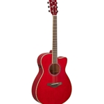 Yamaha FS-TARR FS TransAcoustic; concert-size body with cutaway; solid spruce top, mahogany back and sides,
onboard reverb and chorus effects and nato neck with rosewood fingerboard; Ruby Red