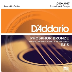 D'addario EJ15 Acoustic Guitar Strings, Phosphor Bronze, Extra Light, 10-47