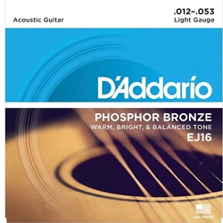 D'addario EJ16 Acoustic Guitar Strings, Phosphor Bronze, Light, 12-53