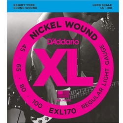 D'addario EXL170 Bass Guitar Strings, Nickel Wound, Light, 45-100, Long Scale