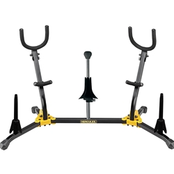 Hercules DS538B Duo Alto/Tenor Saxophone Stand with 2 Clarinet/Flute Pegs and 1 Soprano Saxophone Peg