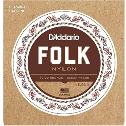 D'addario EJ33 Classical Guitar Strings, Folk Nylon w/ Ball End