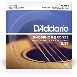 D'addario EJ37 12-String Strings, Phosper Bronze Medium Top/Heavy Bottom .012-.054